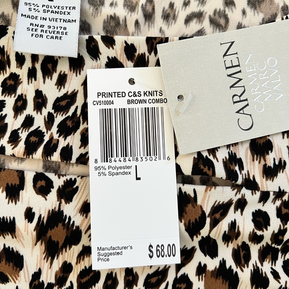 NWT CARMEN Carmen Marc Valvo 3/4 Sleeve Animal Print Blouse - Picture 8 of 9